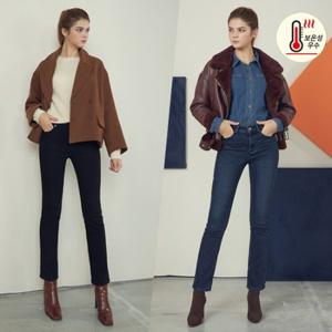 ★2종세트★ACP 여성 일자핏 부스터 본딩 데님팬츠_블랙 다크인디고 2종