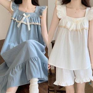 칸나 여성잠옷 홈웨어롱원피스 바지세트 공주 레이스 여름 파자마 실내복