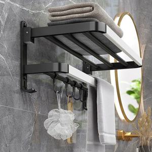 접이식 2단 선반 무타공 수건걸이 타올 수납후크 폴딩 욕실선반 N276