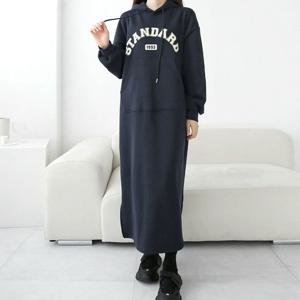 [문에이블]문에이블 겨울 여자 여성 기모 후드 빅사이즈 루즈핏 임산부 포켓 롱 원피스