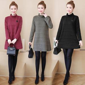 원피스 OPS 드레스 F90403 루즈핏 엠보 미니 폴라 하이넥 롱티