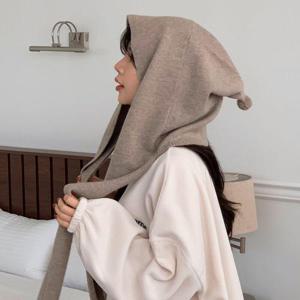 후드머플러 폼폼 여성 숄 울 니트 겨울 바라클라바 목 (WFG7L3A)