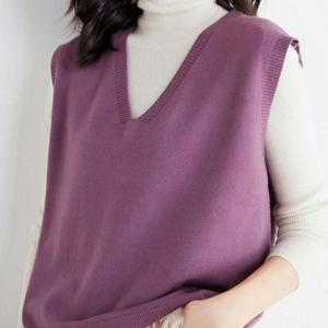 여성 봄 가을 레이어드 니트 조끼 솔리드 브이넥 베스트 WFH78UN