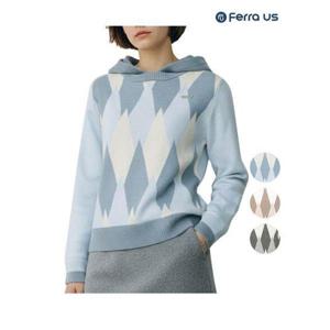 [티앤디]페라어스 여성 다이아 패턴 니트 후드 안감 방풍 골프 티셔츠 ATW54R5587