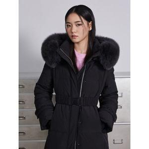 에고이스트 블랙 퀼팅 텍스처 벨티드 롱 구스 다운점퍼 EQ4TD008_P394862340