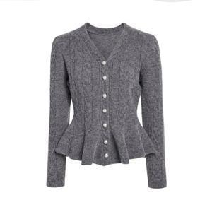 JJ지고트 아가일 진주 플레어 금사 니트 가디건 GRAN1CD431