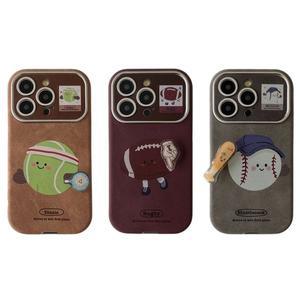 [유니커블]아이폰 16 15 14 13 12 PRO MAX 귀여운 공 야구 테니스 럭비 캐릭터 회전 스피너 가죽 케이스
