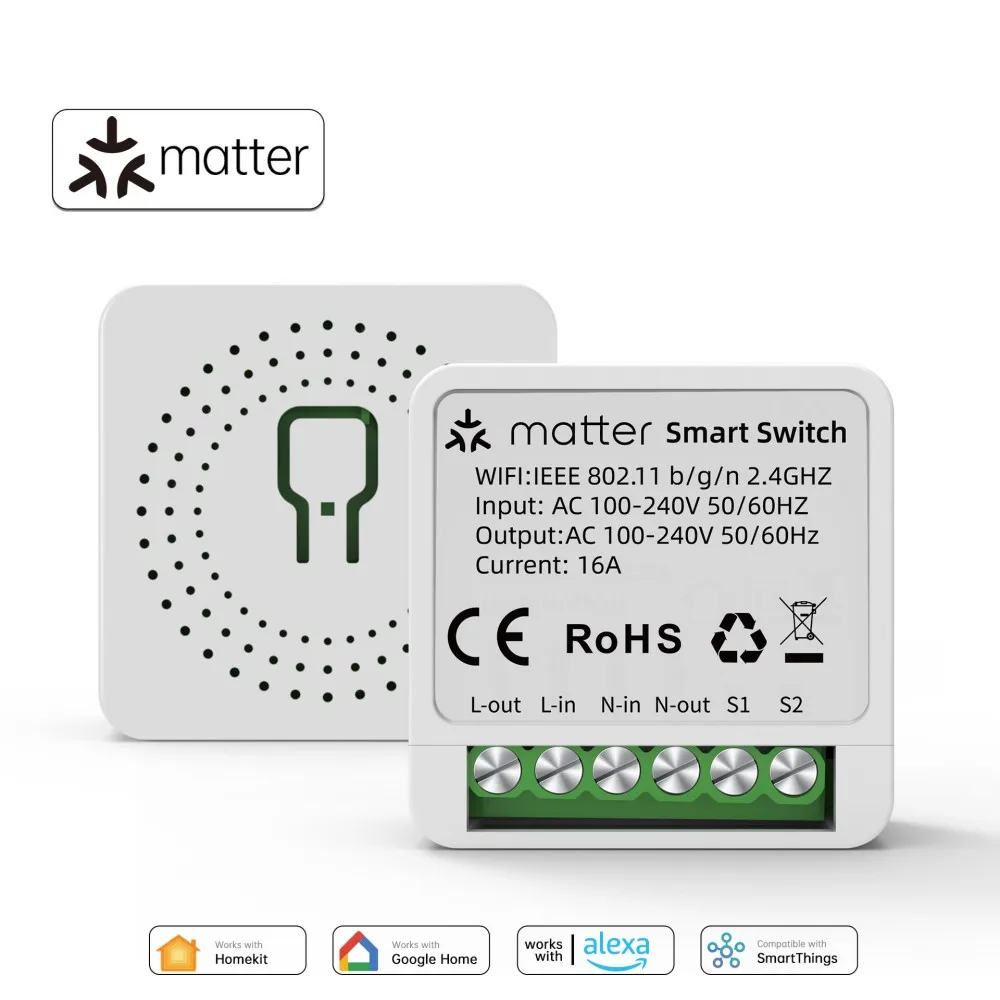 Matter WiFi 스마트 스위치 16A 스마트 홈 조명 스위치 릴레이 모듈 음성 제어 Alexa Google Homekit Smartthings Tuya와 함께 작동