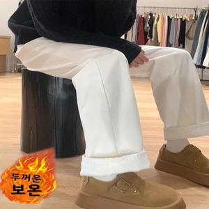 여성용 하이웨이스트 스트레이트 레그 기모 안감 두꺼운 슬림핏 청바지 겨울용 따뜻한 코튼 스트레치 데님 부츠컷 팬츠