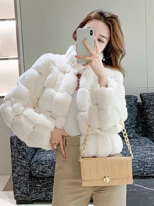 한국 스타일 두꺼운 여성용 아우터 인조 밍크 퍼 코트 토끼털 스타일 누빔 따뜻한 겨울 코트