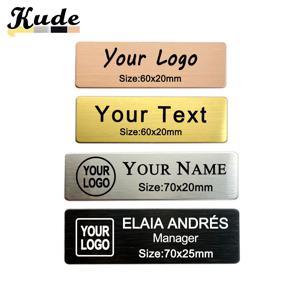6/7x2CM 로고 텍스트 플레이트 새겨진 사용자 정의 배지 개인화 브로치 핀 양면 테이프 자석 ID 도어 벽 사서함 이름 태그
