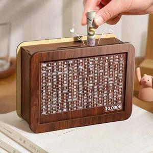 1000/3000/5000/10000 유로 저금통 나무 돼지 저금통 재사용 가능한 돈 금고 저축 상자 챌린지 현금 보관함 어린이용