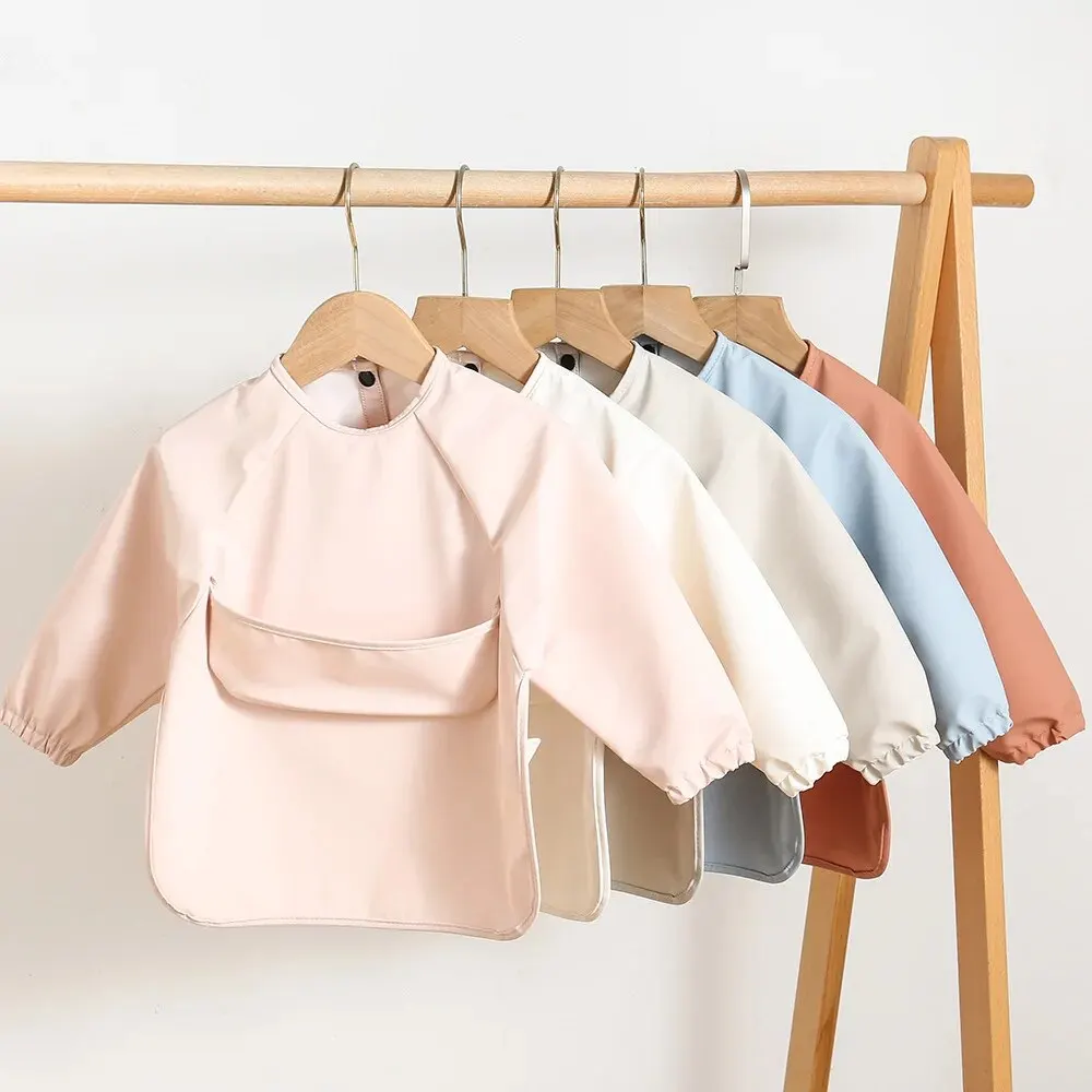1pcs 솔리드 컬러 페인팅 Smock 아기의 부드러운 방수 긴 소매 아트 Smock 먹이 턱받이 앞치마 어린이 액세서리