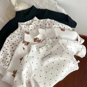 봄 가을 어린이 부드러운 긴 소매 기본 셔츠 아기 어린이 옷 새 여자 탑 티셔츠 여자 인쇄 터틀넥 티셔츠