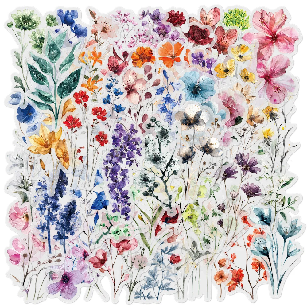 50Pcs 잉크 꽃 스티커 DIY 전화 케이스 재료 핸드북 워터 컵 식물 투명 애완 동물 스티커