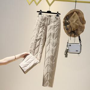 아울렛 스토어 여성용 겨울 캐주얼 스트레이트 레그 코튼 다운 바지 하이 웨이스트 두꺼운 롱 팬츠 편안하고 패셔너블한