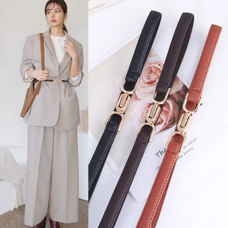 1pc 새로운 여성 벨트 가죽 스키니 벨트 드레스 조정 가능한 얇은 허리 벨트 드레스 벨트 빈티지 골든 버클 가짜 가죽