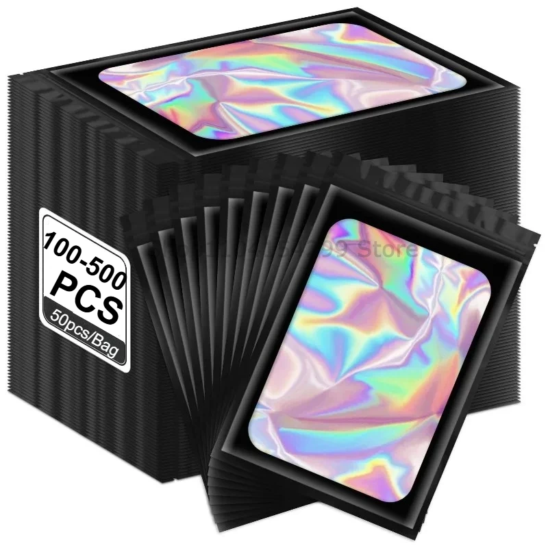 50-500개 홀로그램 지퍼백 플라스틱 레이저 무지개빛 지퍼백 매니큐어 속눈썹 디스플레이 귀걸이 반지 보관 가방