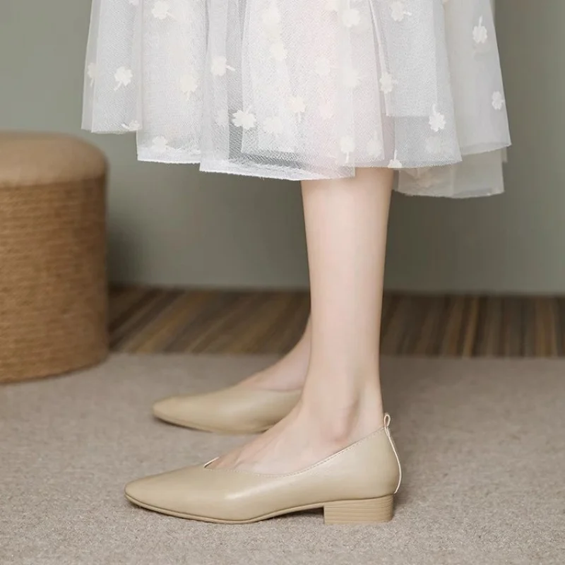 봄/가을용 여성용 스퀘어 토 슈즈 - 얕은 컷 낮은 굽, 홈 스타일 다용도 플랫 캐주얼 여성용 신발