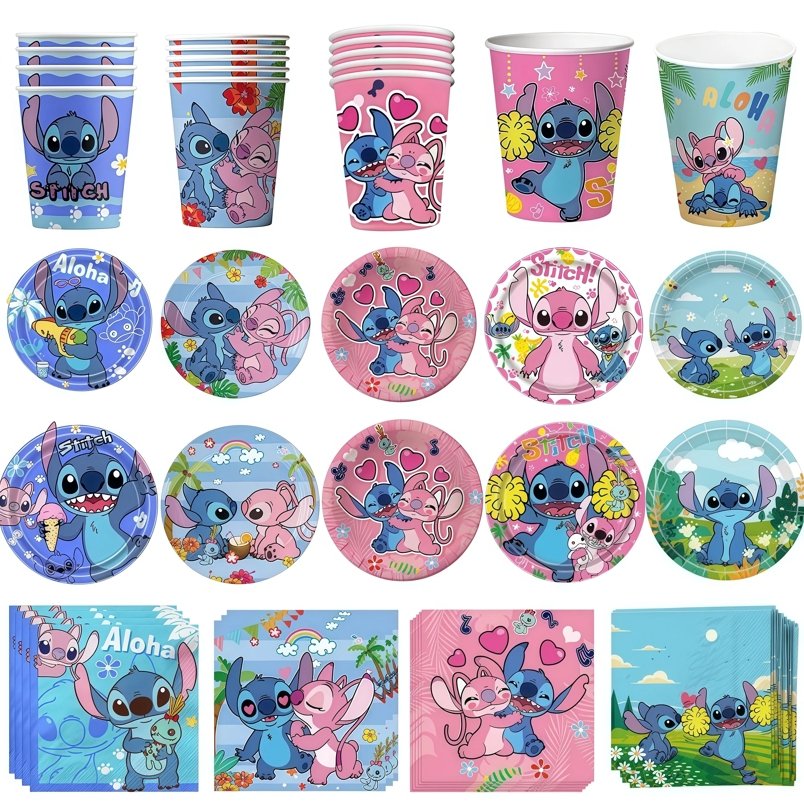 릴로와 스티치 생일 파티 장식 테이블웨어 키트 접시 컵 냅킨 테이블보 파티 용품 어린이 장식