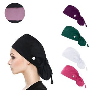 버튼이있는 남녀 공용 외과 방진 모자 간호사 의사 수술실 작업 모자 미용 기관 수의학 스크럽 코튼 캡