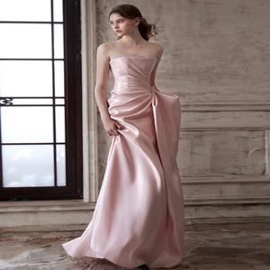 핑크 이브닝 가운 여성 고급 디자인 센스 있는 뷔스티에 롱 드레스 생일 연말연회 파티 신부 약혼 축하 의상