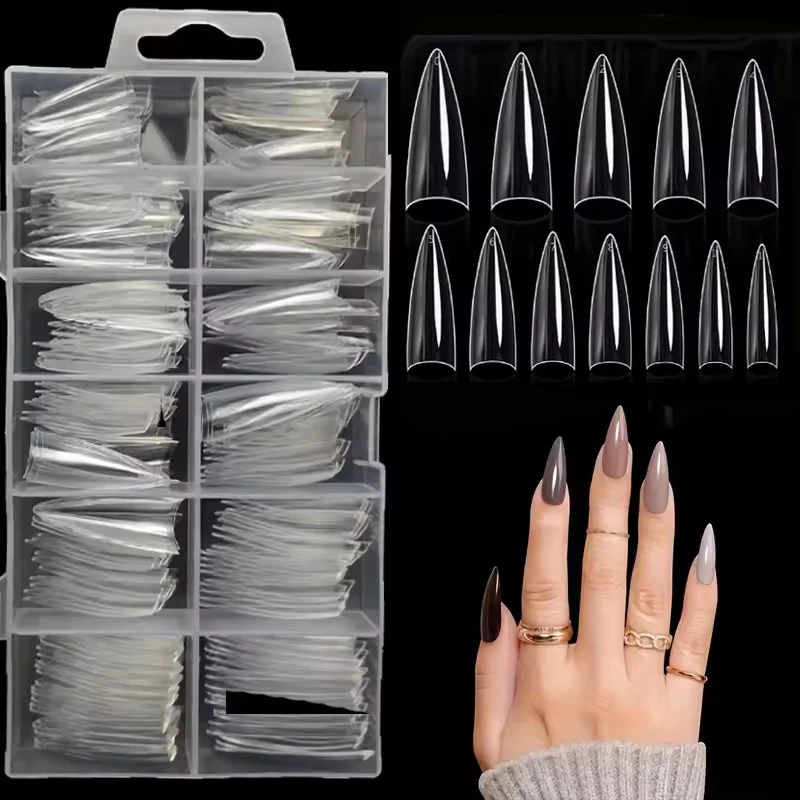120개 짧은 네일 팁, 짧은 소프트 젤 스틸레토 네일 팁 하프 커버 인조 네일 아몬드 모양 인조 네일 DIY 네일 살롱용