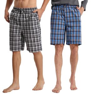 2 팩 남성용 파자마 반바지 남성용 여름 파자마, 남성용 부드러운 면 수면 반바지 포켓 드로스트링이 있는 격자 무늬 라운지 짧은 세트