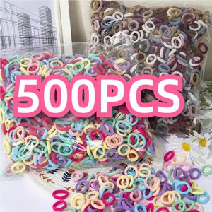 100/300/500 pcs 소녀 다채로운 탄성 헤어 밴드 포니 테일 잡아 헤어 타이 고무 밴드 Scrunchie 헤어 액세서리 밴드 소녀를위한