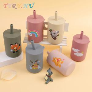 아기 수유 음료 용기 밀짚 컵, 아기 학습 젖병, 뜨거운 누출 방지 실리콘 식기, 유아용 물병