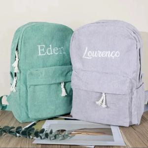 어린이 학교 가방 맞춤형 유아 배낭 수 놓은 이름 어린이 코듀로이 배낭 생일 선물 노트북 가방 학교로 돌아 가기