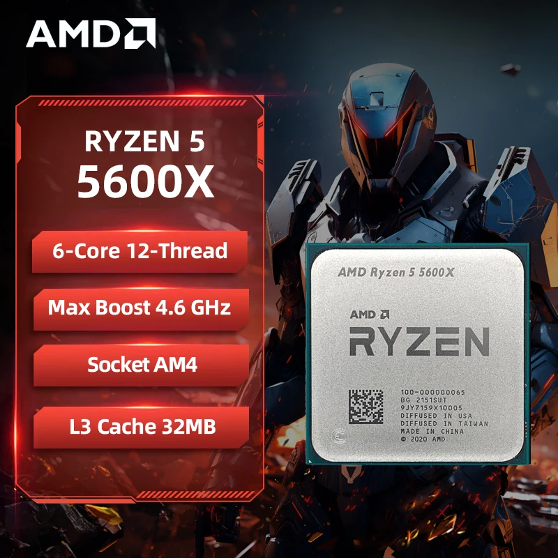 AMD 라이젠 5 5600X 100% 새 상품 AMD R5 5600X CPU 6코어 12스레드 4.6GHz 32MB L3 캐시 데스크탑 프로세서 소켓 AM4