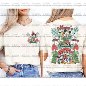 디즈니 미키 프렌즈 크리스마스 소녀 연인 T 셔츠 홀리데이 스웨트 선물 Y2k 탑 코튼 디즈니랜드 크리스마스 가족 파티 여행 티셔츠