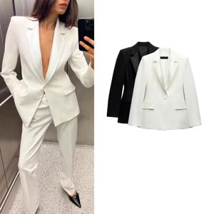 실크 새틴 질감 드레스 스타일 패치워크 수트 재킷 2025년 가을 신상 긴팔 출퇴근 스타일 데일리룩 여성 수트