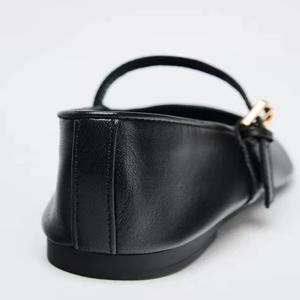 ZAKQ2025 여름 신상 여성 플랫 메리 제인 발레 슈즈 스퀘어 헤드 플랫 바텀 패션 싱글 슈즈 PU 가죽 로우 힐