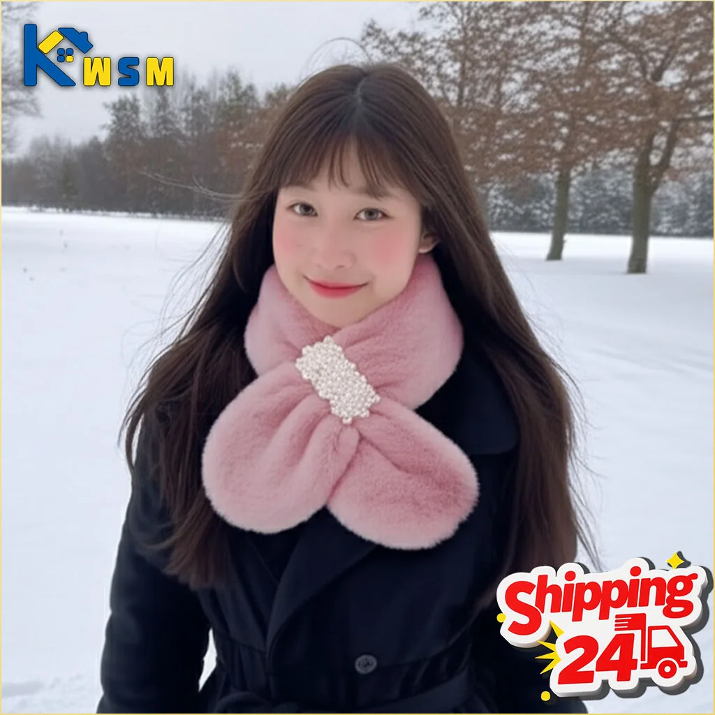 여성 겨울 인조 토끼털 스카프 따뜻하고 부드러운 목도리 한국 스타일 칼라 아늑한 목도리 가을 겨울 패션 액세서리