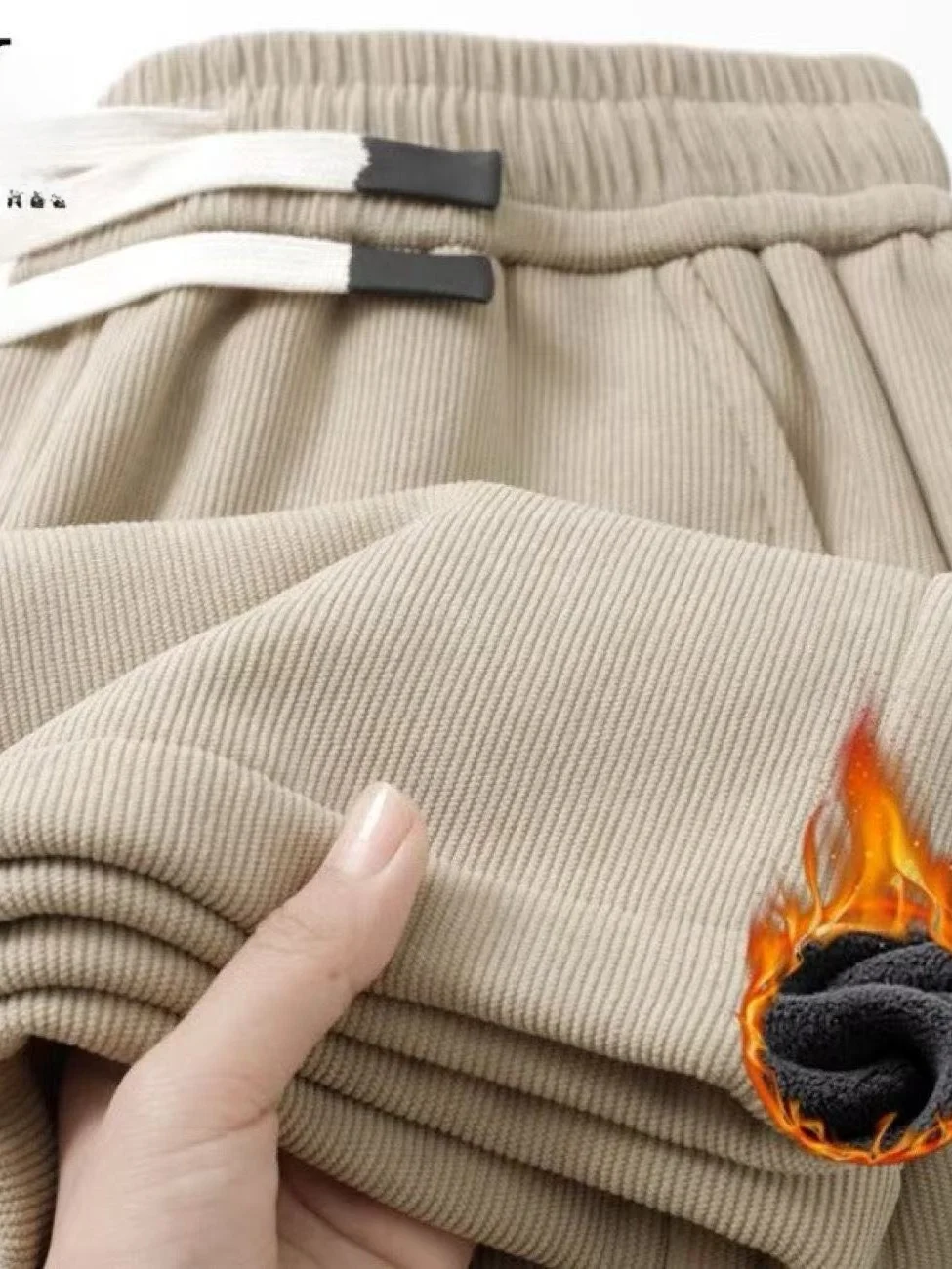 남성용 기모 안감 두꺼운 코듀로이 캐주얼 팬츠 스포티 루즈핏 신축성 허리 스트레이트 레그 롱 트라우저 겨울용 편안한 핏