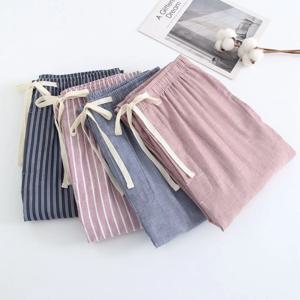 용수철 가을 남성 100% 면 잠옷 바지, 홈 바지, 줄무늬 수면 하의, 라운지 착용, 잠옷