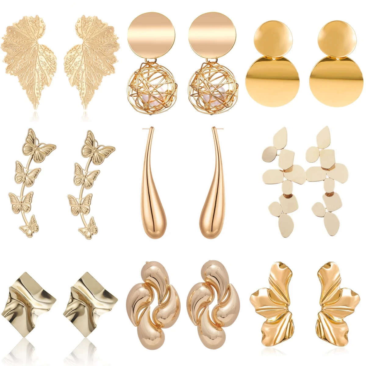 미니멀리즘 성격 금속 드롭 귀걸이 여성을위한 잎 라운드 물방울 나비 트위스트 금속 귀걸이 기하학 쥬얼리