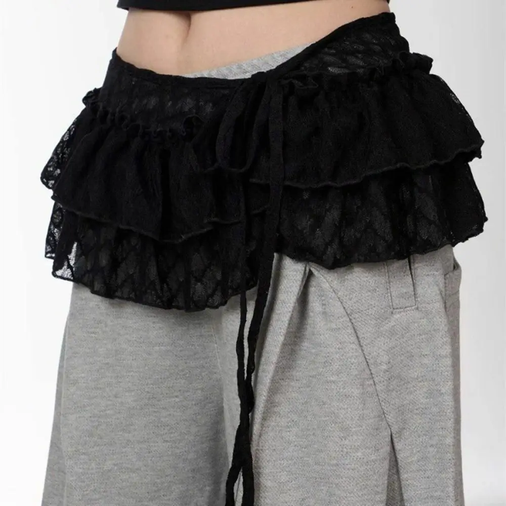 패션 Balletcore 레이스 미니 스커트 한국어 스타일 짧은 프릴 스커트 꽃 높은 허리 엉덩이 커튼 여성