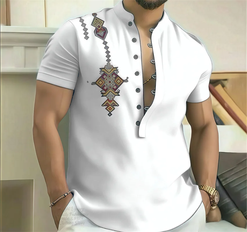 16가지 색상 남성용 부족 프린트 셔츠, 고품질 남성용 셔츠 빈티지 기하학 프린트 긴 소매 셔츠, 사이즈 XS-6XL