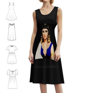 나일강의 여왕 클래식 T-S 여성용 보헤미안 민소매 드레스 프린트 비치 파티 드레스 클레오파트라 엘리자베스 테일러 파라오