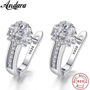 고급 보석 925 스털링 실버 귀걸이 지르콘 크리스탈 꽃 귀걸이로 상감 여성을위한 매력 보석 선물 약혼 결혼