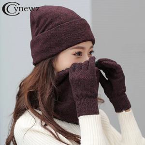 3 개/대 겨울 여성 모자 스카프 장갑 키트 패션 니트 플러스 벨벳 모자 스카프 남성 여성 Beanies 스카프 장갑