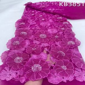 3D 플로라 오프 화이트 Tulle 레이스 아프리카 레이스 패브릭 2024 웨딩 드레스 바느질 KB3851에 대 한 고품질 수 놓은 레이스 패브릭