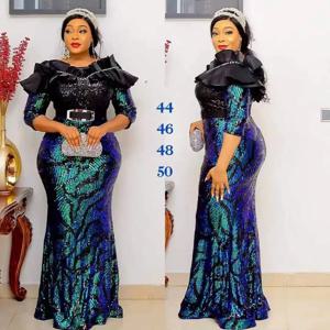 아프리카 여성용 V넥 폴리에스터 스팽글 롱 원피스 다시키 드레스, 패션 스타일, 4XL, 용수철 신상