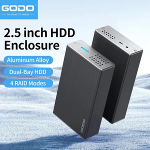 GODO 2.5인치 SATA 듀얼 베이 RAID 하드 드라이브 인클로저 USB3.0 SSD HDD 외장 어레이 박스 RAID/JBOD 디스크 어레이 인클로저 지원