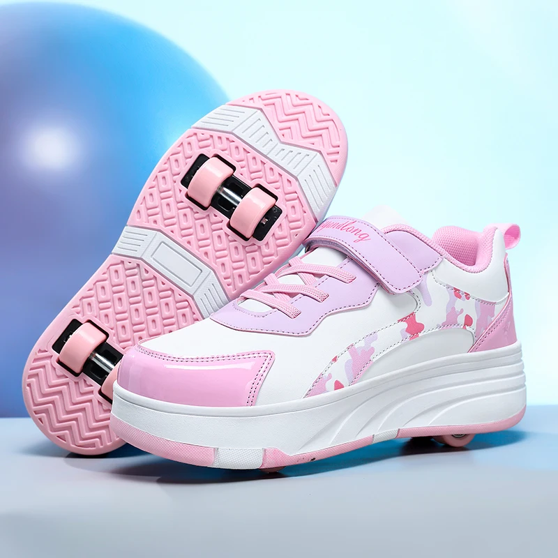 롤러 스케이트 신발 바퀴가있는 어린이 스니커즈 어린이 롤러 스케이트 패션 야외 스포츠 신발 소녀 소년 어린이를위한 선물