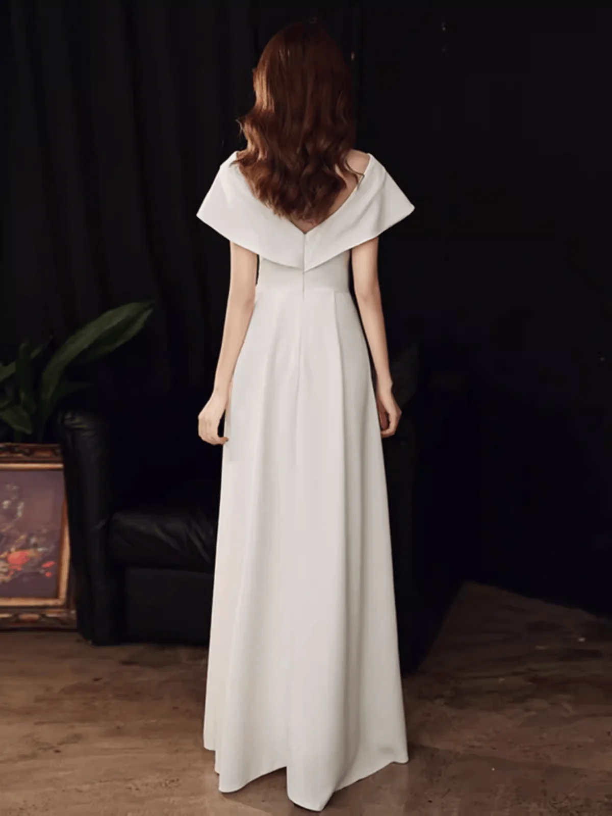 우아한 화이트 이브닝 가운 호스티스 하이웨이스트 A라인 스커트 롱 드레스 (미술 시험, 연회, 결혼식, 등록식용)