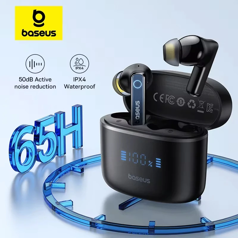 베이스어스 보위 30 무선 이어폰 50dB 노이즈 감소 65시간 롱 플레이타임 블루투스 5.3 이어버드 6개 마이크 AI 통화 선명한 중저음